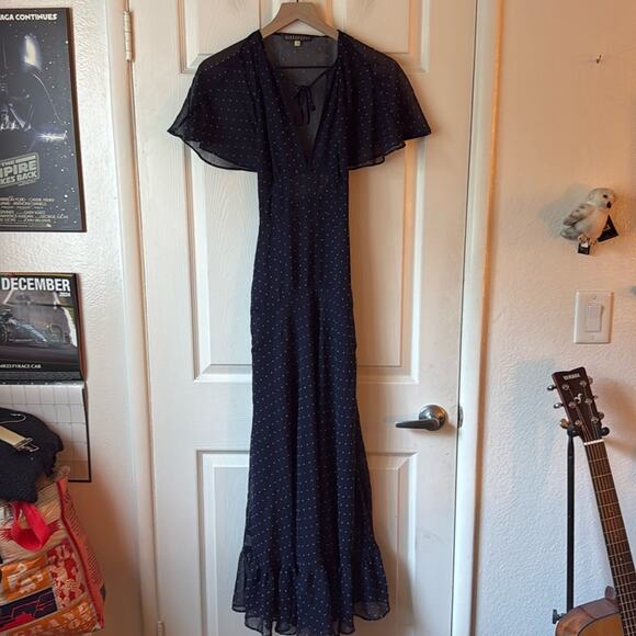 Alexa Chung Navy Polka Dot Chiffon Midi Dress size US 0 - Picture 4 of 15